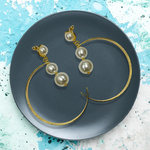 Elegant 3 Pearls Round Cut Gold Earrings – Timeless Jewelry for Women – 2729