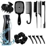 12Pcs Hair Comb & Detangling Brush Set for Women – Curly Hair Styling Kit with Spray Bottle & Sectioning Clips | Professional Salon Hair Tools for Natural, Coily, Kinky & Thick Hair - 3610,11,12