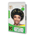 MR Great Quality Glittery Floral Silky Bonnet With Wide Band Black - 7325