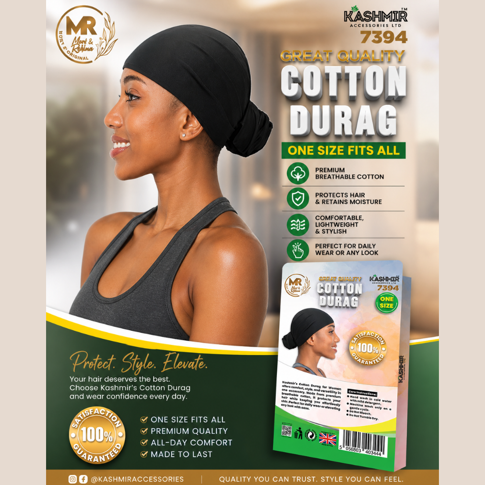 Cotton Durag for Women – Soft Breathable Headwrap | Comfortable One Size Fits All Durag for Daily Wear, Hair Protection & Styling - 7394
