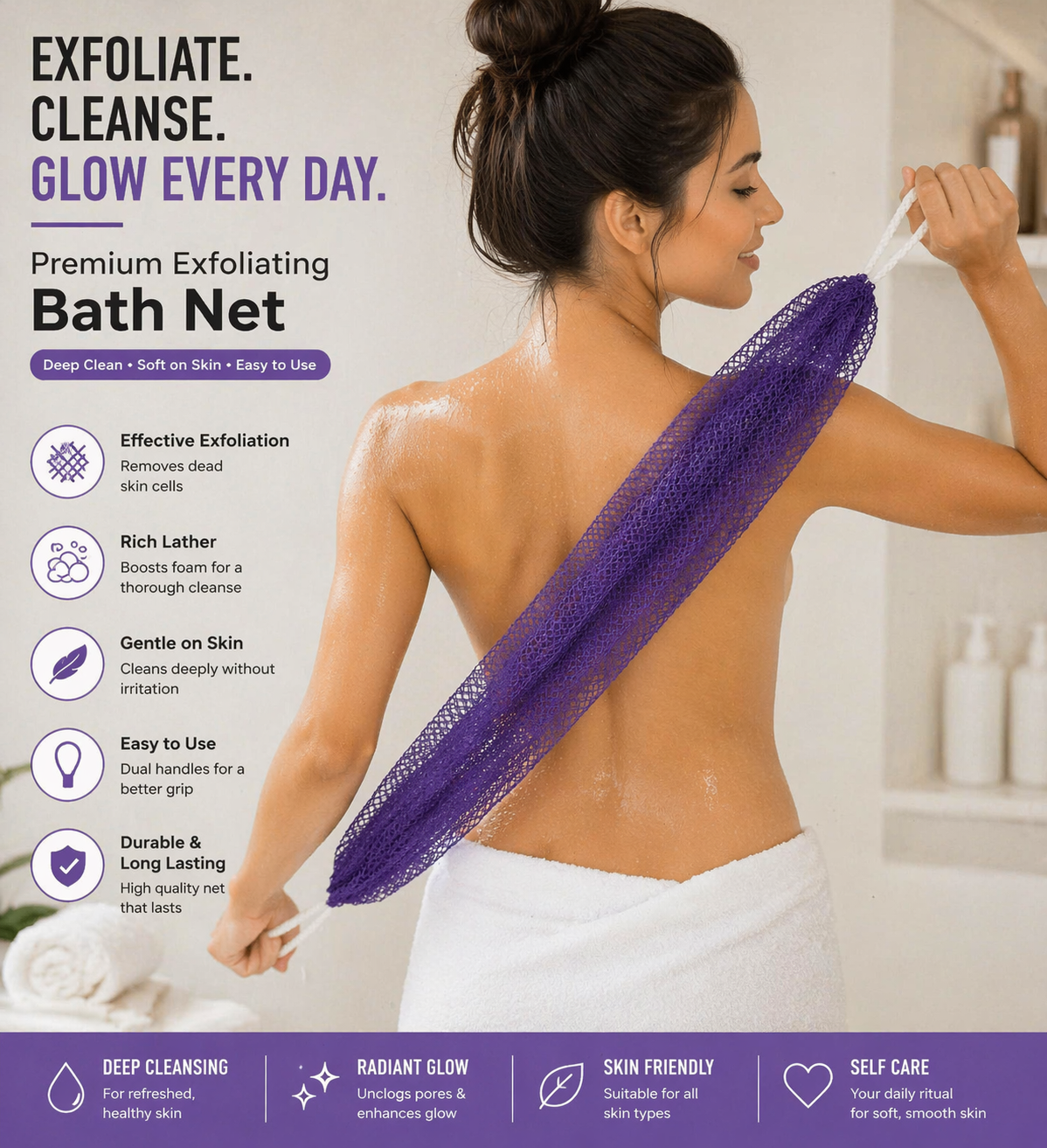 African Bath Nets – Exfoliating Body Scrub Net for Shower & Bath | Reusable Long Mesh Sponge for Gentle Skin Exfoliation, Cleansing & Smooth Skin | Vibrant Colours