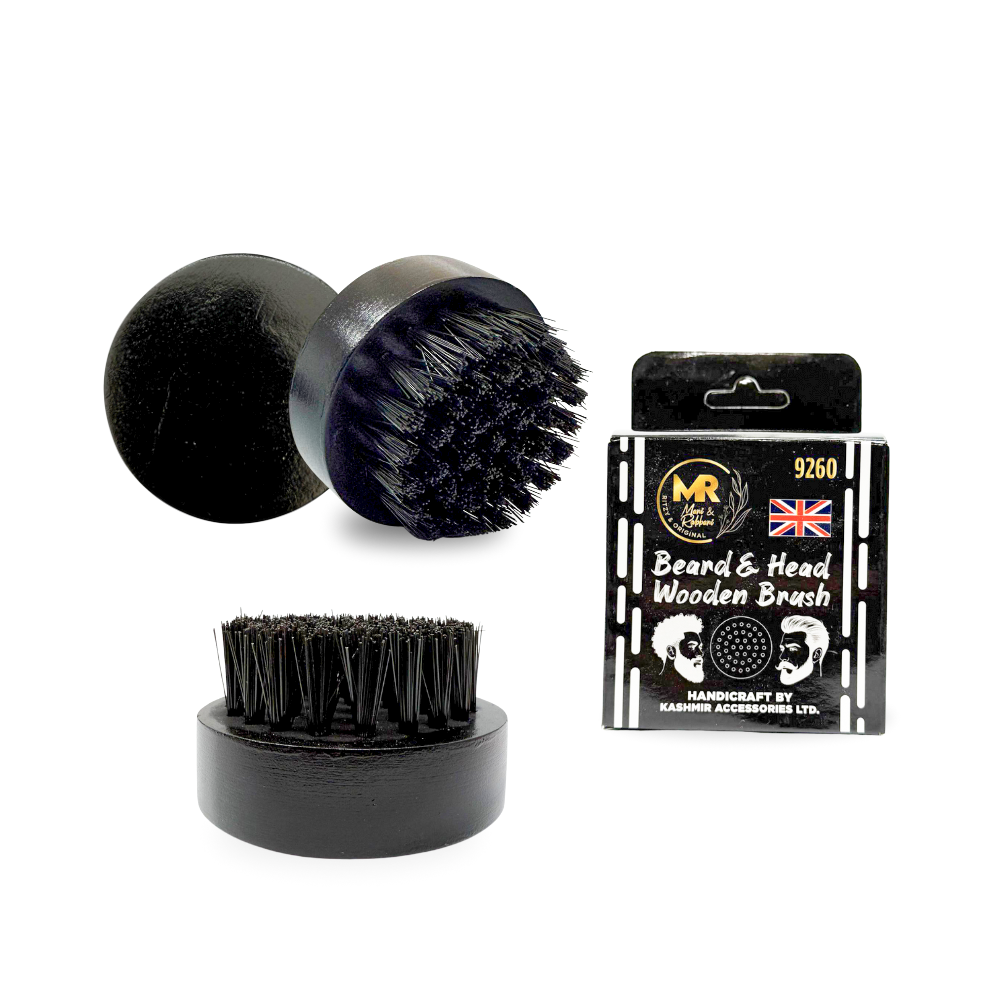 Round Small Beard & Hair Brush for Men – Black Boar Bristle Grooming Brush for Beard Care, Hair Styling & Daily Grooming