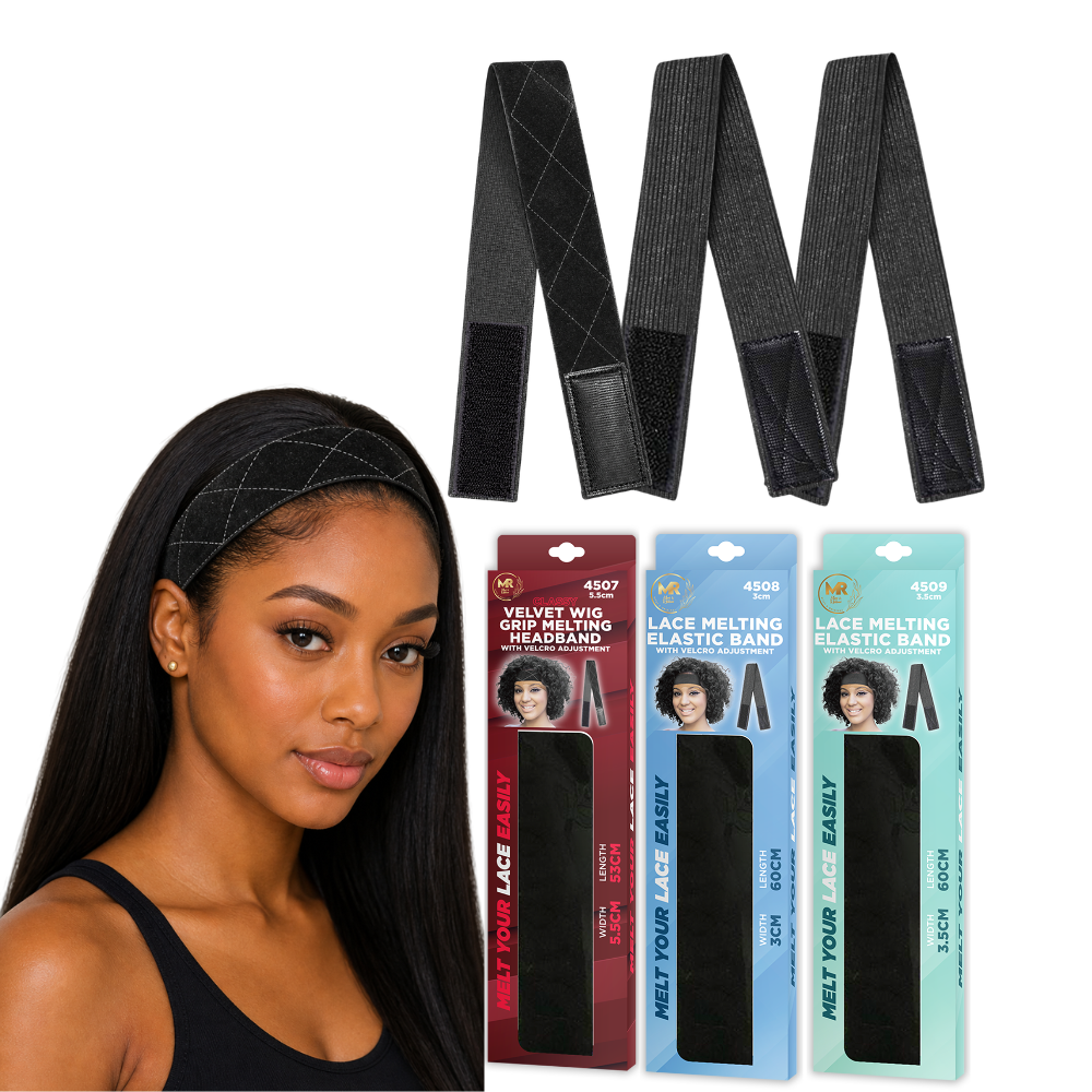 Lace Melting Elastic Wig Band – Adjustable Velcro Edge Band for Lace Wigs | No-Slip Wig Grip for Glueless Installs & Baby Hair Styling (3cm, 3.5cm x 60cm, Velvet 5.5cm x 53cm)