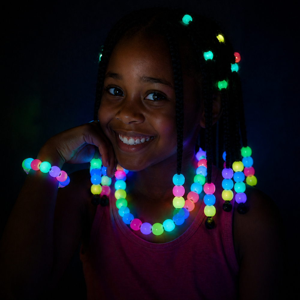 Glow in the Dark Pony Beads Bracelet Set – Multicolour Plastic Barrel Beads for Bracelets, Necklaces, Hair Braids, Keychains & Jewellery Making