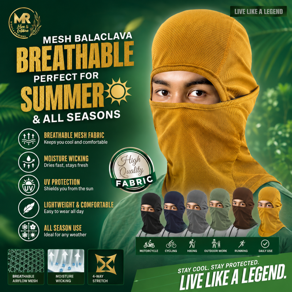 Mesh Breathable Balaclava Ski Face Mask – Lightweight UV Protection Neck Warmer for Men & Women | Motorcycle, Cycling & Running Face Cover for Helmet Use