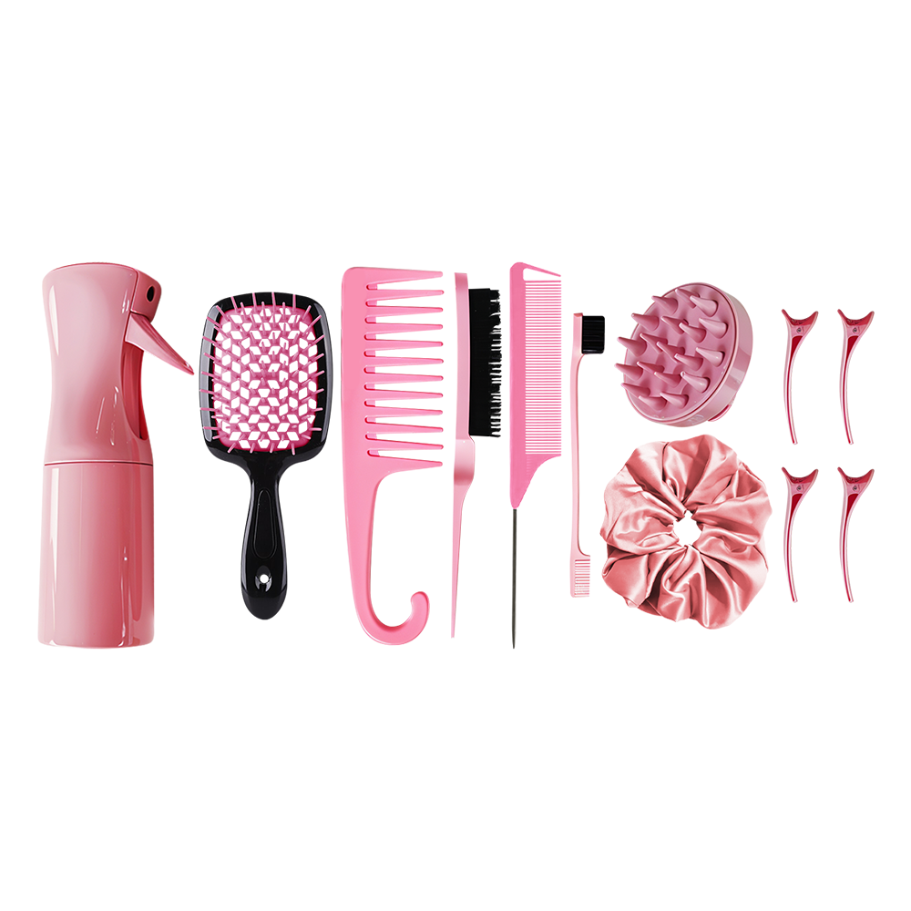 12Pcs Hair Comb & Detangling Brush Set for Women – Curly Hair Styling Kit with Spray Bottle & Sectioning Clips | Professional Salon Hair Tools for Natural, Coily, Kinky & Thick Hair - 36**