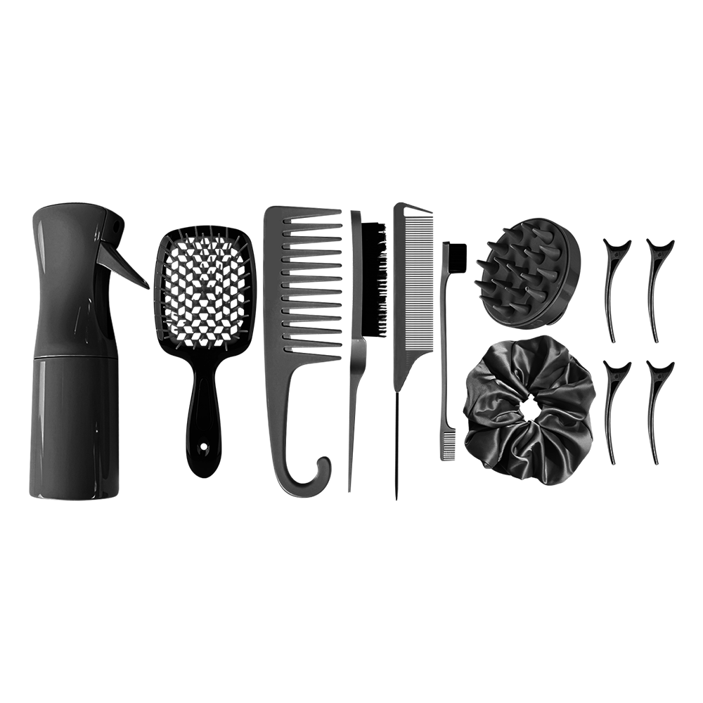 12Pcs Hair Comb & Detangling Brush Set for Women – Curly Hair Styling Kit with Spray Bottle & Sectioning Clips | Professional Salon Hair Tools for Natural, Coily, Kinky & Thick Hair - 36**