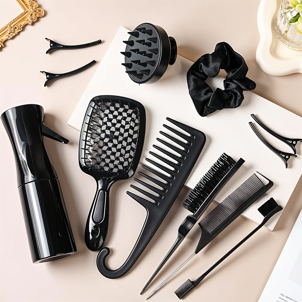 12Pcs Hair Comb & Detangling Brush Set for Women – Curly Hair Styling Kit with Spray Bottle & Sectioning Clips | Professional Salon Hair Tools for Natural, Coily, Kinky & Thick Hair - 3610,11,12