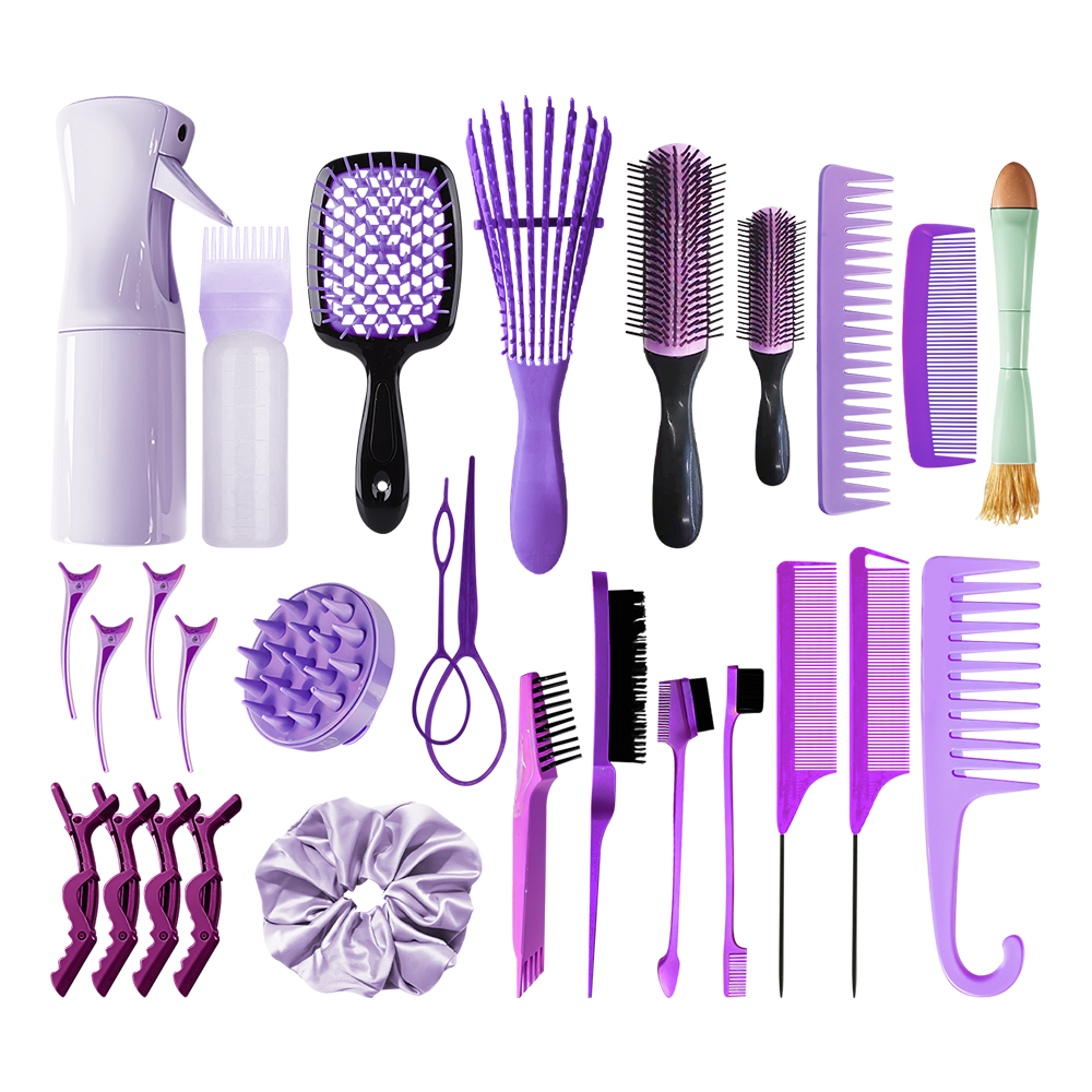28Pcs Hair Comb & Detangling Brush Set for Women – Professional Curly Hair Styling Kit with Spray Bottle, Sectioning Clips, Edge Brush & More | Salon Tools for All Hairs - 3613,14,15