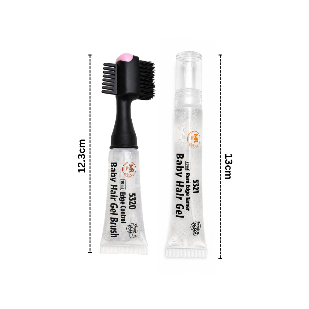 Edge Control Hair Gel with Edge Brush – 10ml + 20ml Refill Baby Hair Edge Tamer | Anti-Frizz Strong Hold for Smooth Edges & Natural Finish (Portable Pocket Size) 5320/21