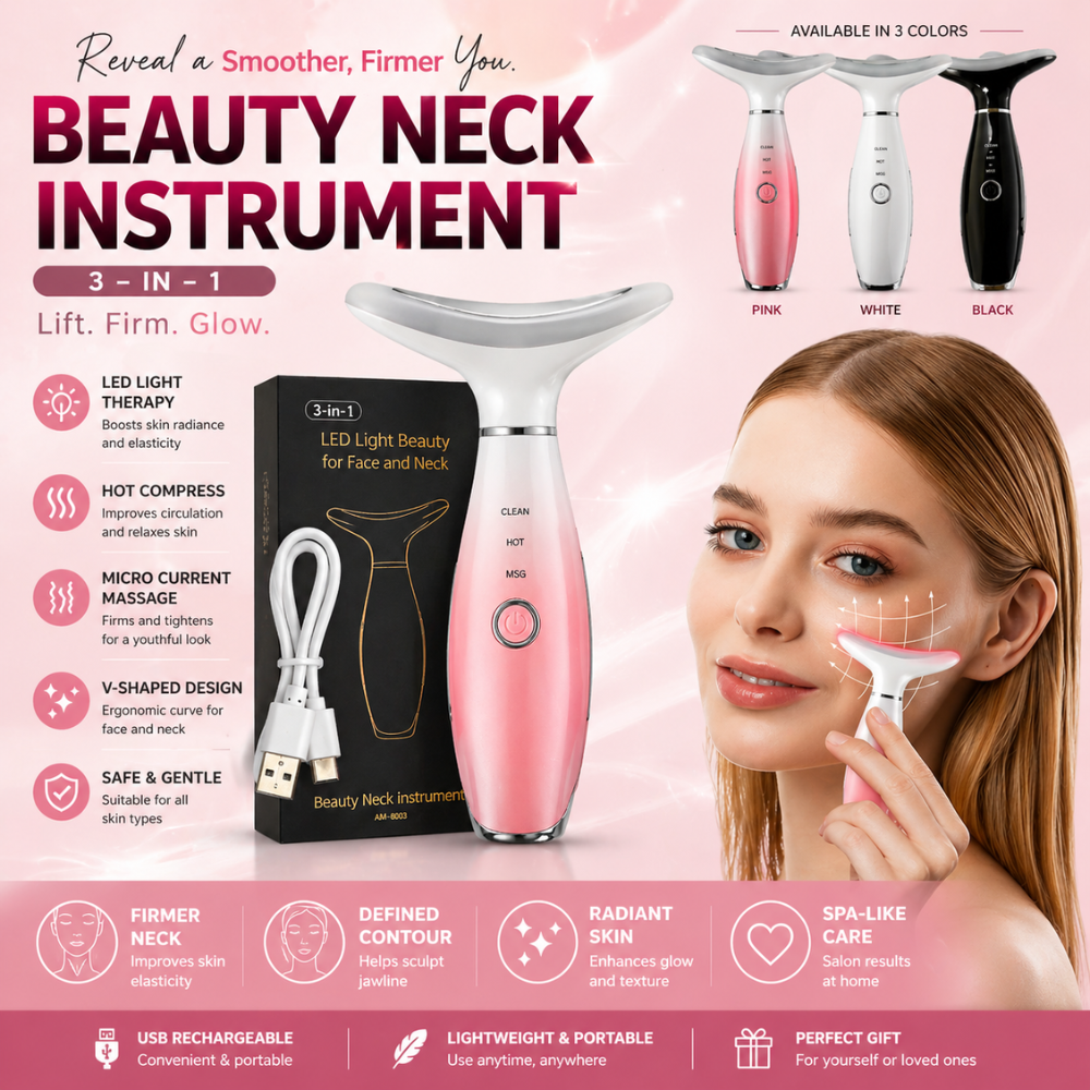 3-in-1 LED Light Skin Tightening Beauty Device for Face & Neck – Anti-Aging Face Massager with Heat & Vibration | Red/Blue/Green LED Light Therapy | Wrinkles, Sagging & Lift | Rechargeable Skincare portable Device with Box, Manual & Charging Cable - 4040