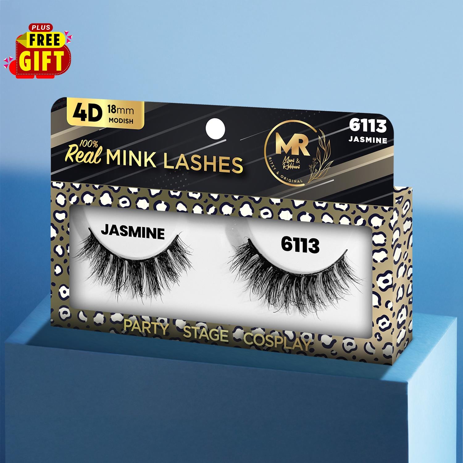 MR 4D Mink Lashes, 18mm Modish, Fluffy, Full, Thick, Dramatic, Eyelashes, Makeup, Cosmetic, Free Gift Included- 6113 Jasmine