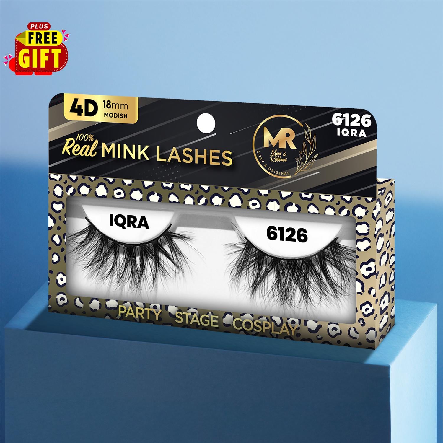 MR 4D Mink Lashes, 18mm Modish, Fluffy, Full, Thick, Dramatic, Eyelashes, Makeup, Cosmetic, Free Gift Included- 6126 IQRA