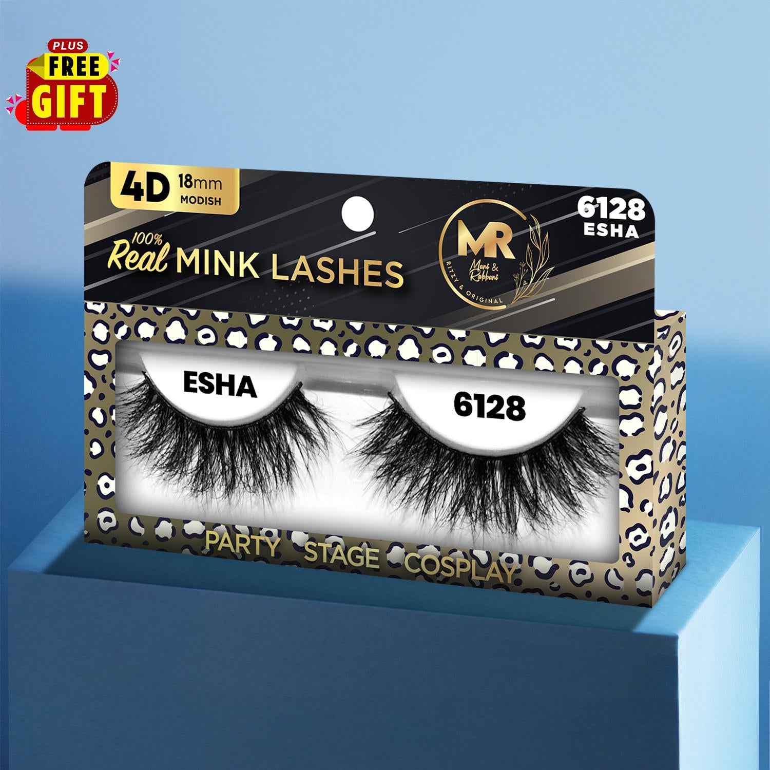 MR 4D Mink Lashes, 18mm Modish, Fluffy, Full, Thick, Dramatic, Eyelashes, Makeup, Cosmetic, Free Gift Included - 6128 ESHA