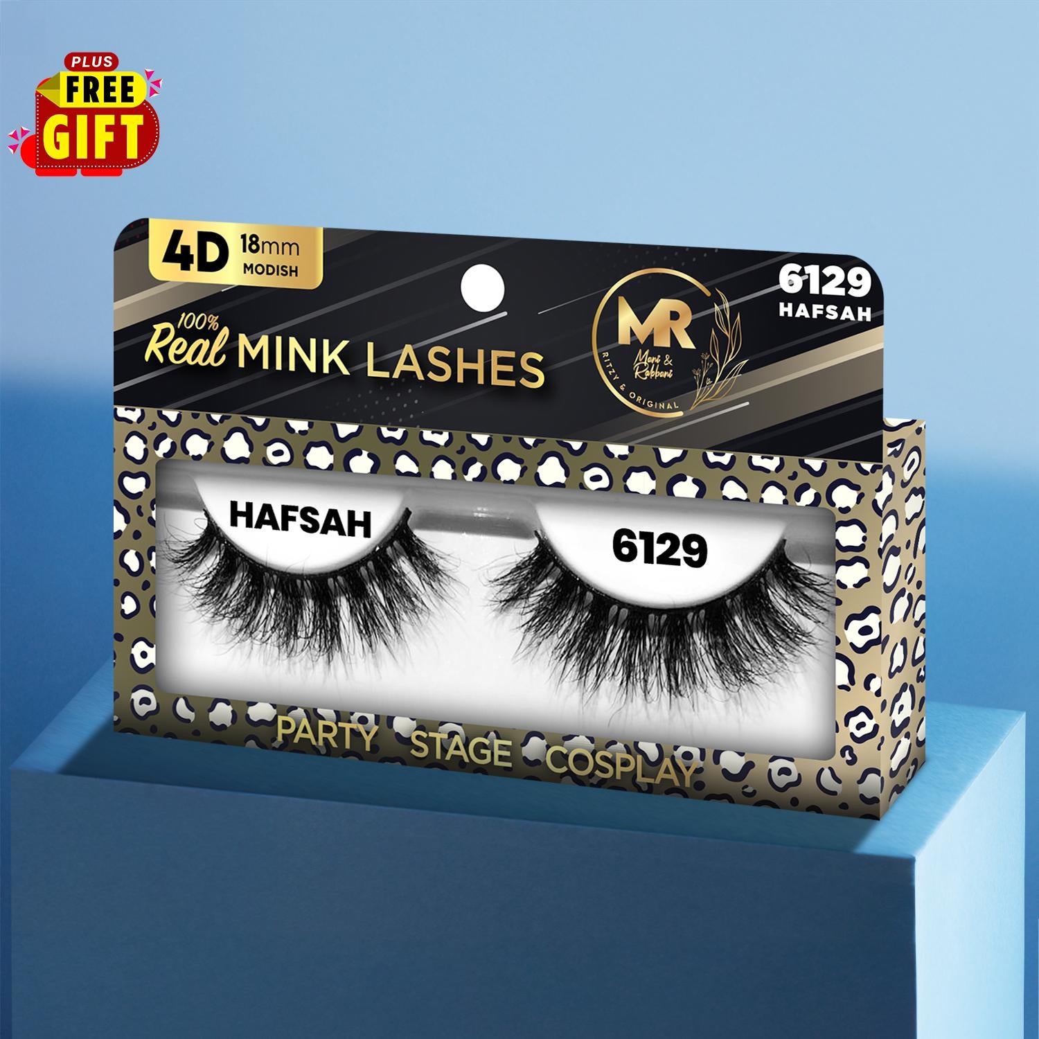 MR 4D Mink Lashes, 18mm Modish, Fluffy, Full, Thick, Dramatic, Eyelashes, Makeup, Cosmetic, Free Gift Included - 6129 HAFSAH