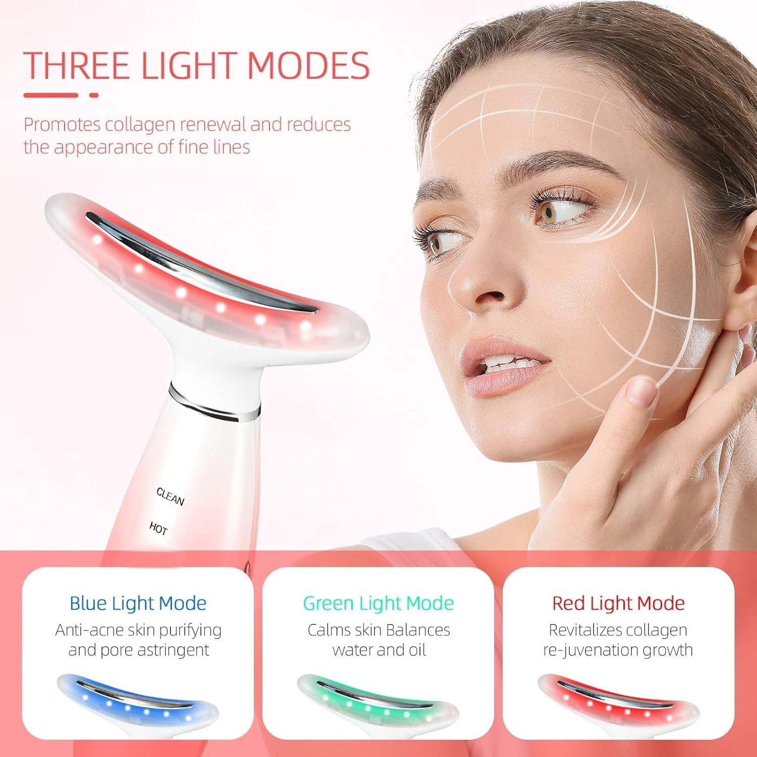3-in-1 LED Light Skin Tightening Beauty Device for Face & Neck – Anti-Aging Face Massager with Heat & Vibration | Red/Blue/Green LED Light Therapy | Wrinkles, Sagging & Lift | Rechargeable Skincare portable Device with Box, Manual & Charging Cable - 4040