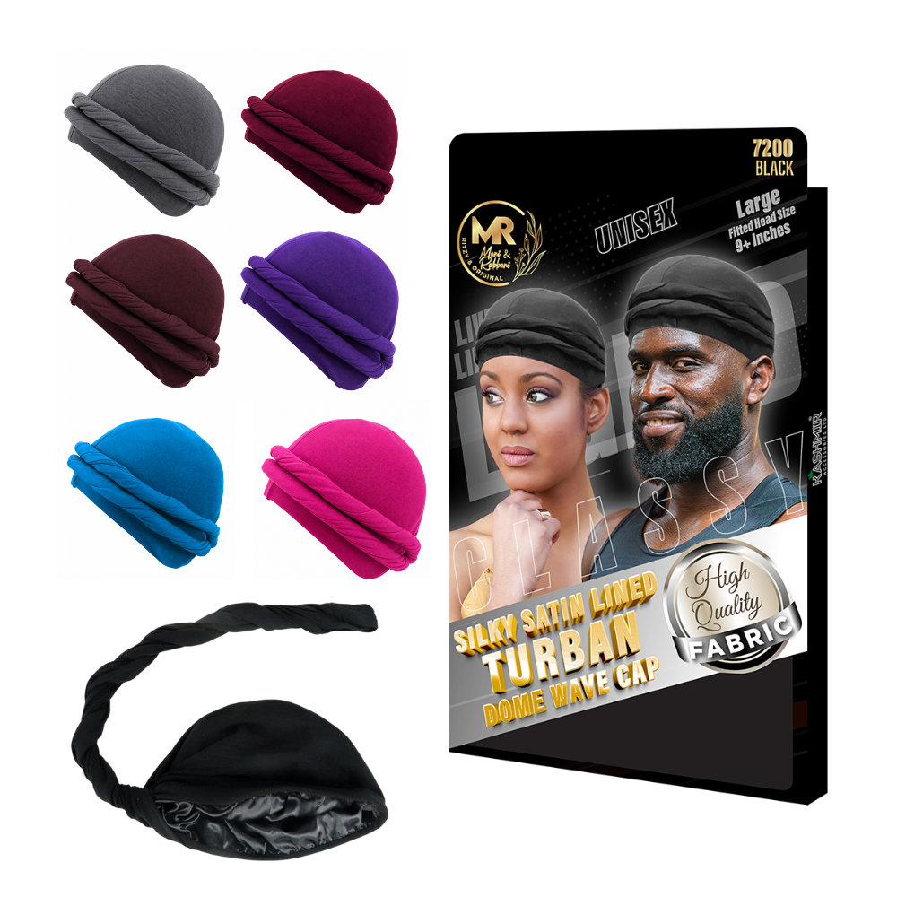 Silky Satin Lined Turban Dome Wave Cap for Men & Women – Pre-Tied Headwrap | Smooth Satin Inner Lining for Hair Protection, Waves, Braids & Daily Wear