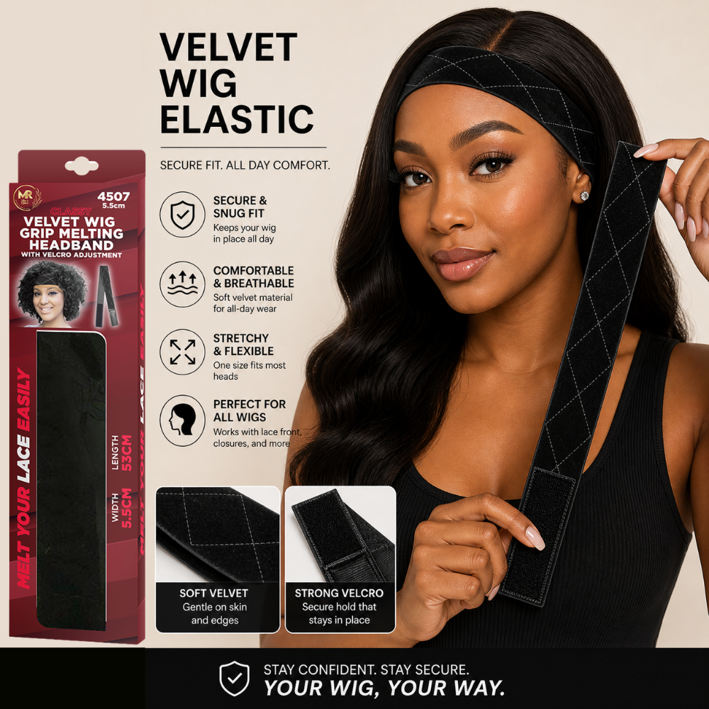 Lace Melting Elastic Wig Band – Adjustable Velcro Edge Band for Lace Wigs | No-Slip Wig Grip for Glueless Installs & Baby Hair Styling (3cm, 3.5cm x 60cm, Velvet 5.5cm x 53cm)