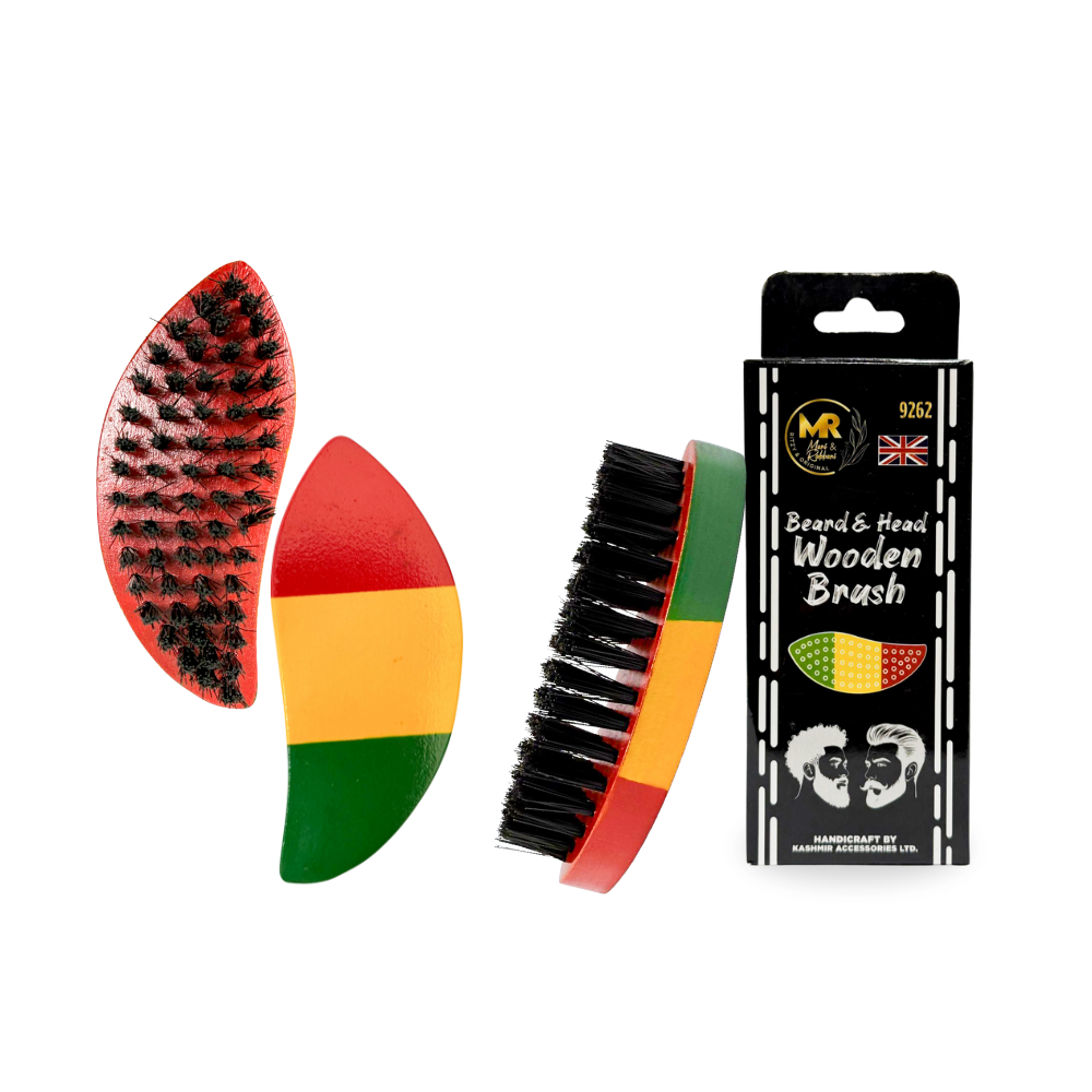 Guinea Flag Wooden Beard Brush for Men – Pear Wood Handle Grooming Brush with Soft Synthetic Boar Bristles for Beard Care, Hair Styling & Daily Use - 9262
