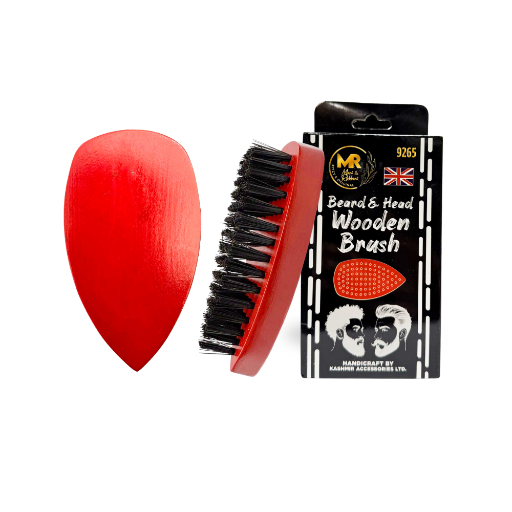 Wooden Beard Brush for Men – Iron Shape Grooming Brush with Synthetic Boar Bristles for Beard Care, Hair Styling & Daily Use - 9265