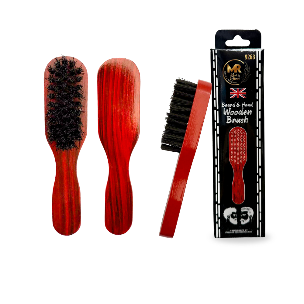 Wooden Beard Brush for Men – Pear Wood Grooming Brush with Synthetic Boar Bristles for Beard Care, Hair Styling & Daily Use - 9268