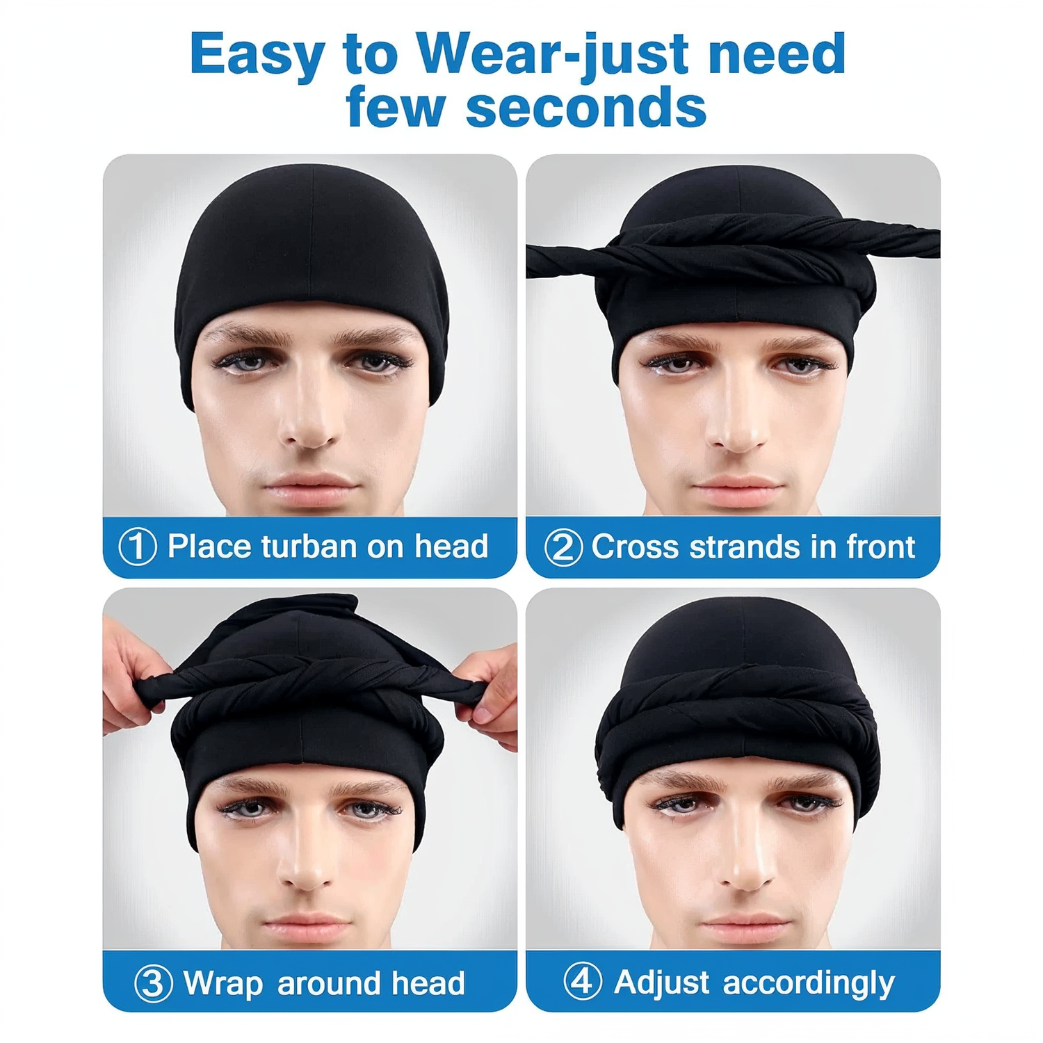 Silky Satin Lined Turban Dome Wave Cap for Men & Women – Pre-Tied Headwrap | Smooth Satin Inner Lining for Hair Protection, Waves, Braids & Daily Wear